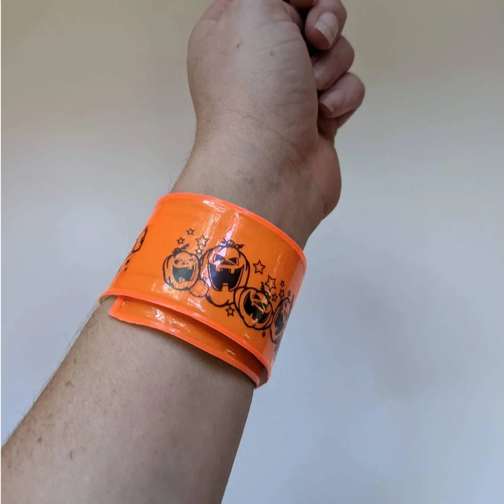 3 Vintage Halloween Slap Bracelets, Reflective‎ Safety Trick or Treat Wristbands